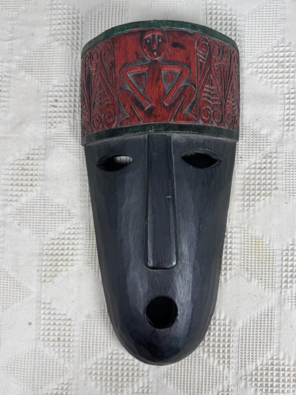 Hand Carved Wooden Tribal Mask Red & Black Finish Wall Hanging Temor Indonesia
